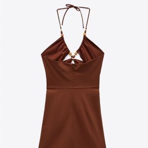Zara brown stretch summer halter dress Sz L